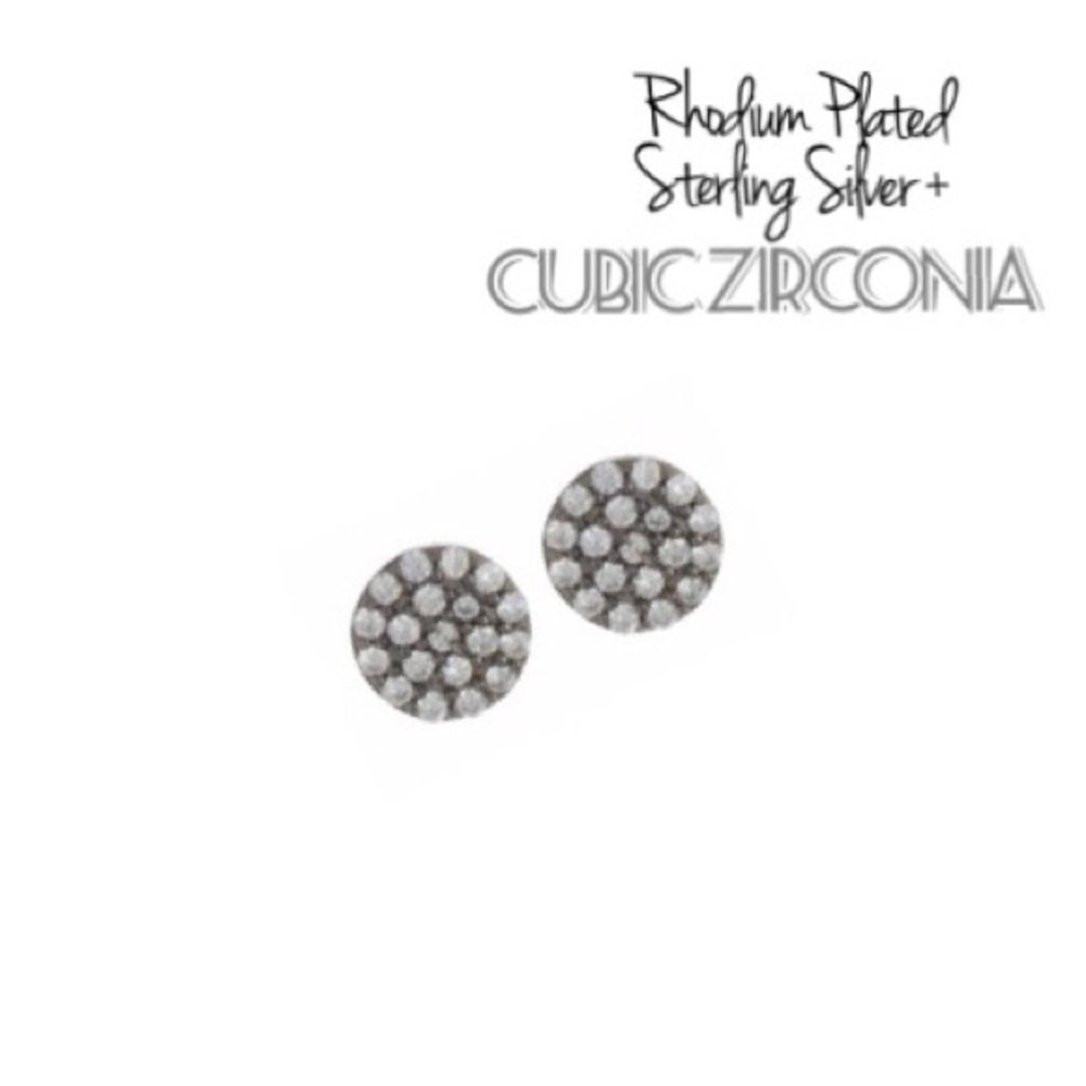 new Pave CZ Cubic Zirconia Studs ✦ Rhodium Plated Sterling Silver ✦ .925 SS ✦ - Picture 5 of 16